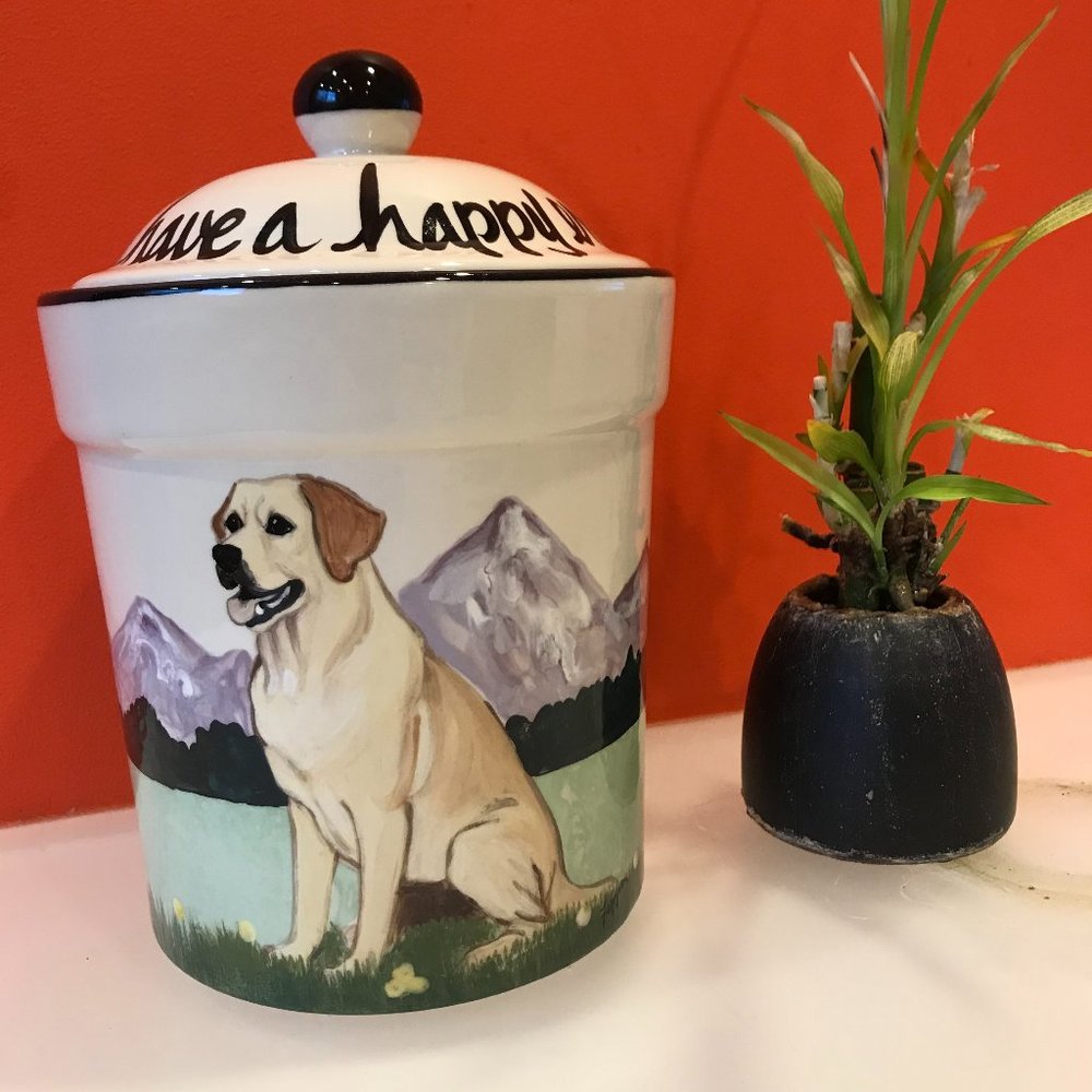 Hand-painted yellow lab treat cannister/jar
